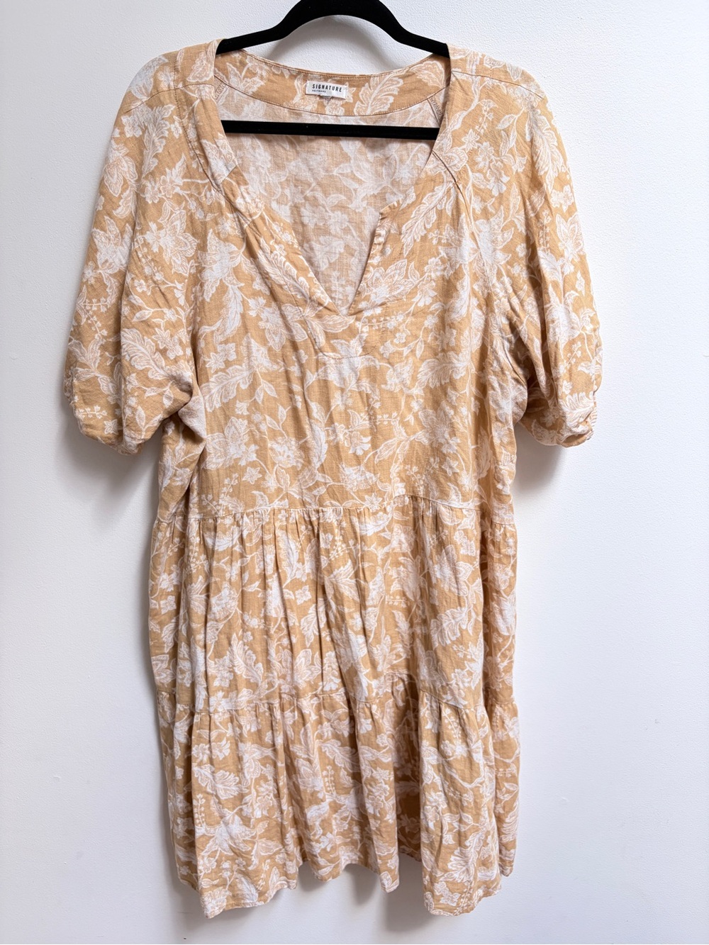 Signature by Reitmans Mustard + White Floral Print Tiered Midi Dress